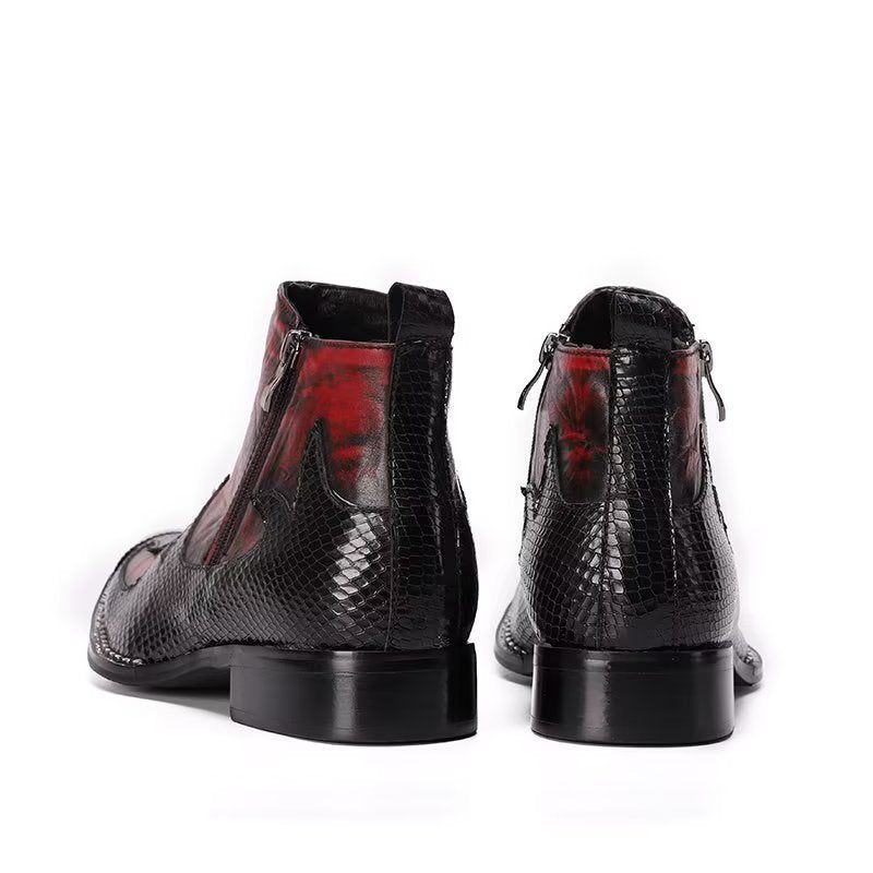 Botas Masculinas Tornozelo Com Textura Exótica - Vermelho