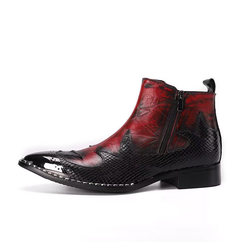 Botas Masculinas Tornozelo Com Textura Exótica - Vermelho