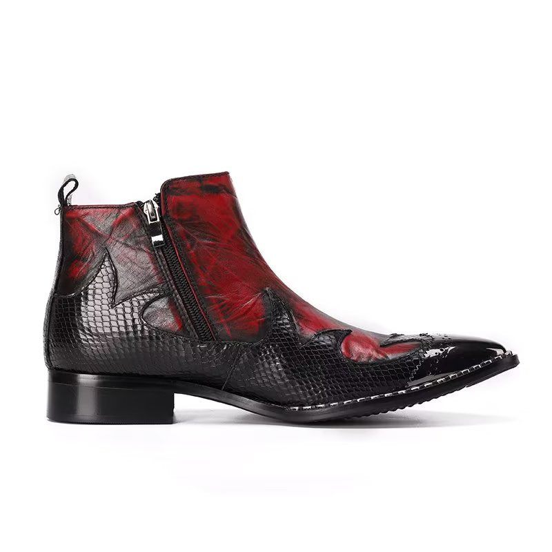 Botas Masculinas Tornozelo Com Textura Exótica - Vermelho