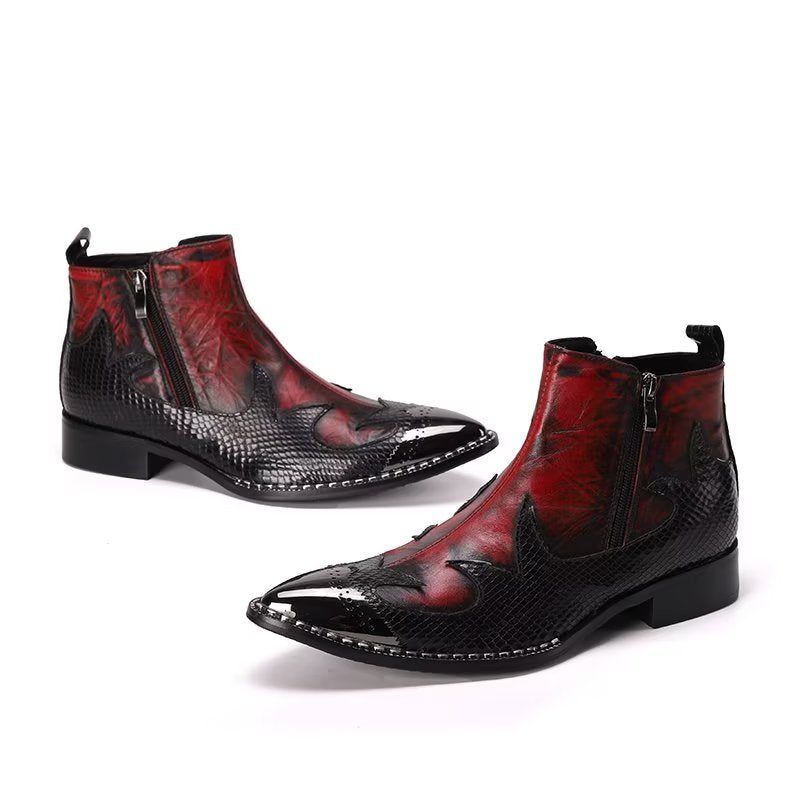 Botas Masculinas Tornozelo Com Textura Exótica - Vermelho