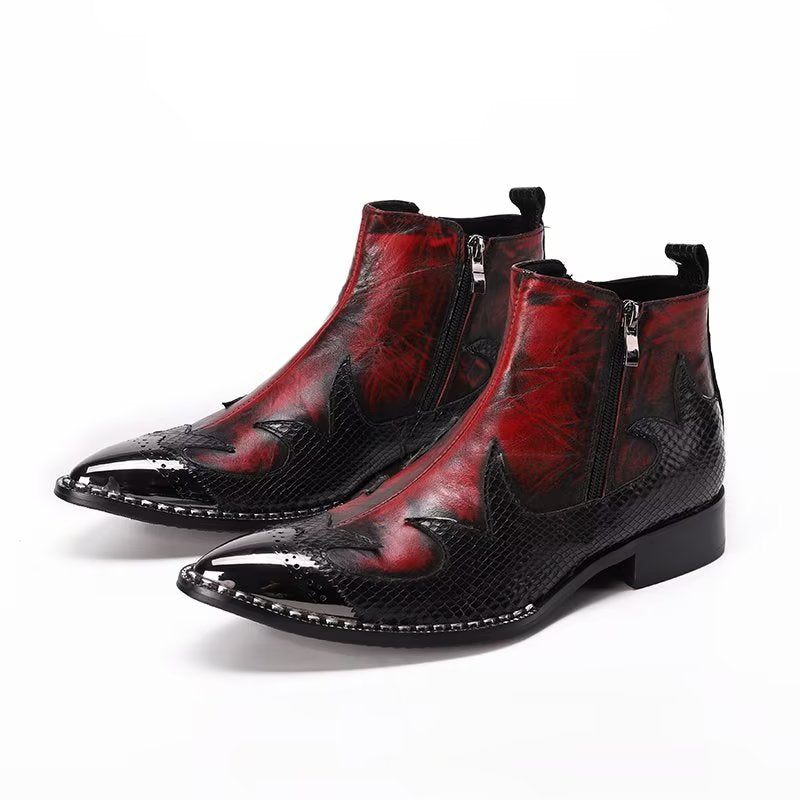 Botas Masculinas Tornozelo Com Textura Exótica - Vermelho