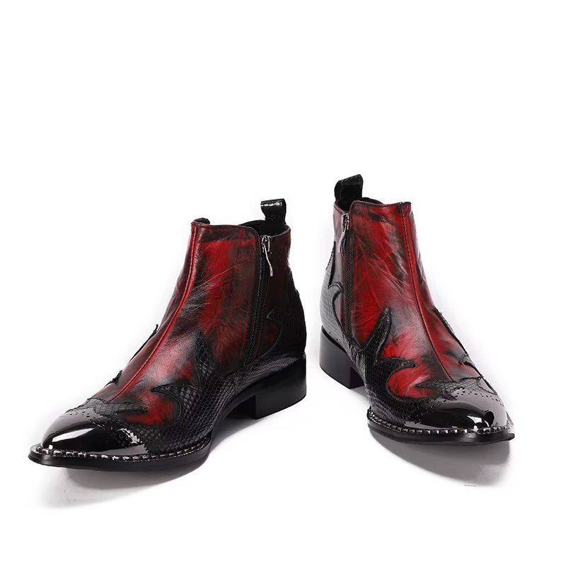 Botas Masculinas Tornozelo Com Textura Exótica - Vermelho