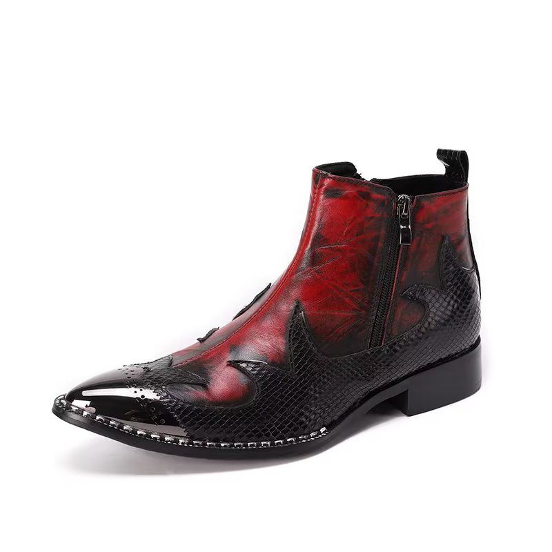 Botas Masculinas Tornozelo Com Textura Exótica - Vermelho