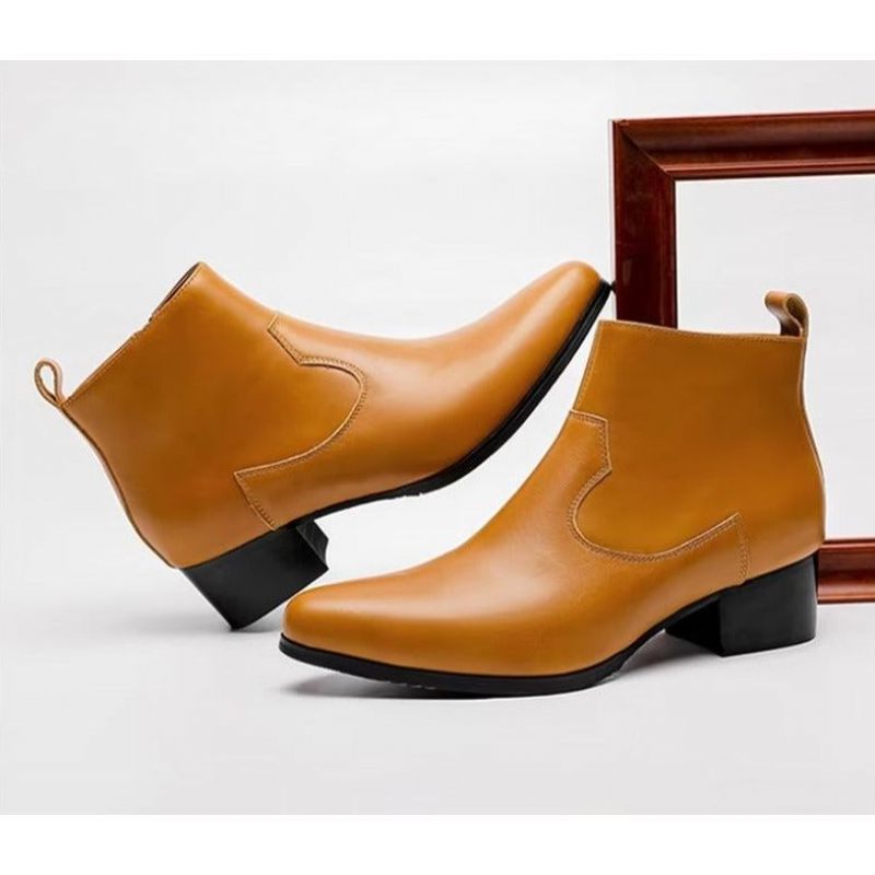 Botas Masculinas Tornozelo Com Zíper Couro Genuíno - Ouro