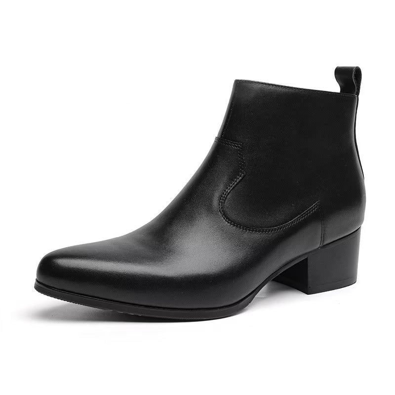 Botas Masculinas Tornozelo Com Zíper Couro Genuíno - Preto