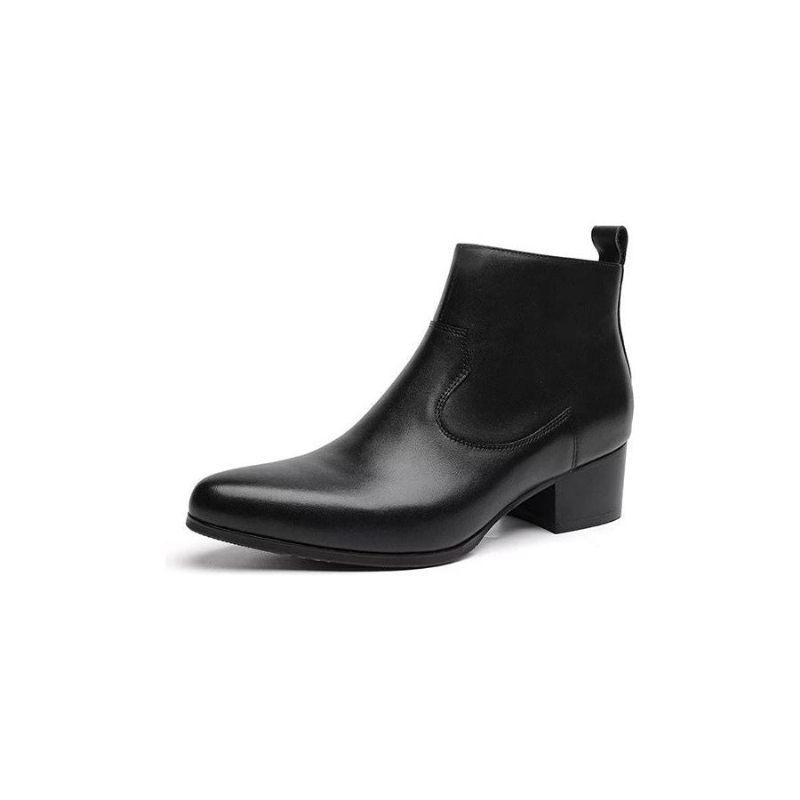 Botas Masculinas Tornozelo Com Zíper Couro Genuíno - Preto