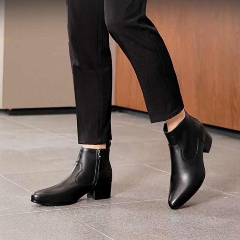 Botas Masculinas Tornozelo Com Zíper Couro Genuíno - Preto