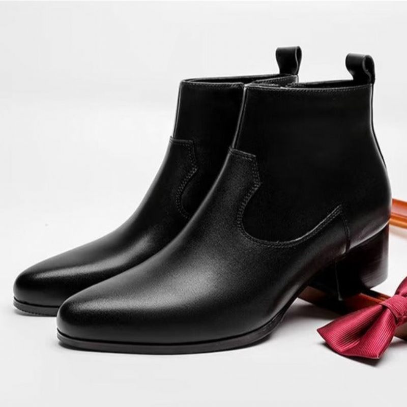 Botas Masculinas Tornozelo Com Zíper Couro Genuíno - Preto