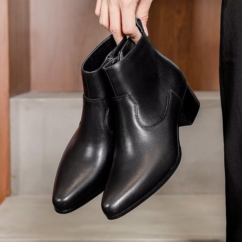 Botas Masculinas Tornozelo Com Zíper Couro Genuíno - Preto