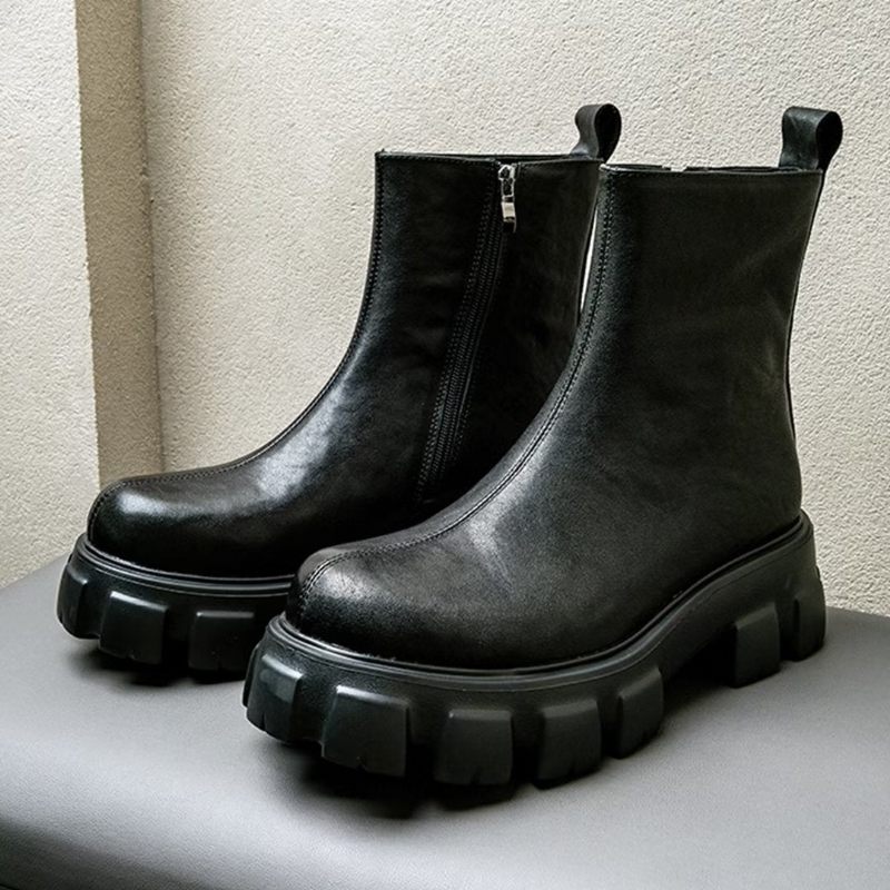 Botas Masculinas Tornozelo Com Zíper Liso - Preto 