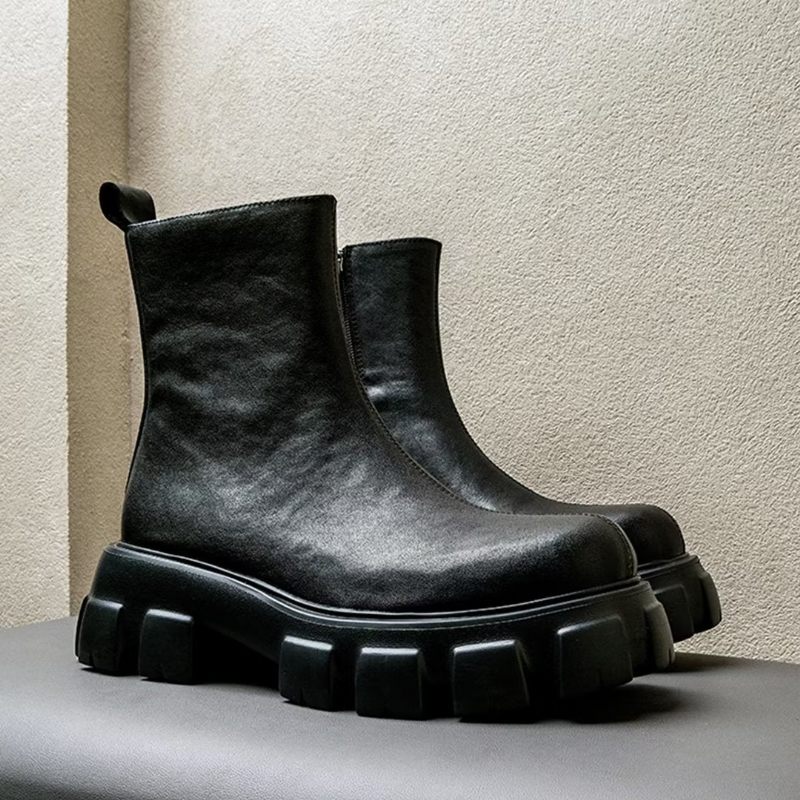 Botas Masculinas Tornozelo Com Zíper Liso - Preto 