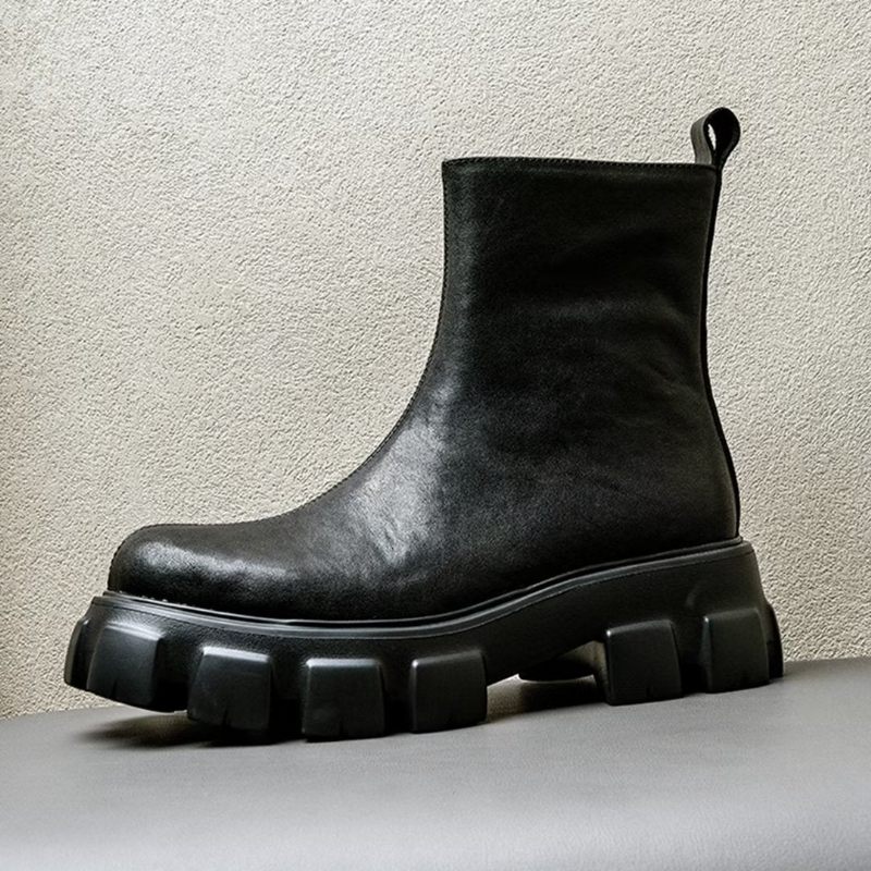 Botas Masculinas Tornozelo Com Zíper Liso - Preto 