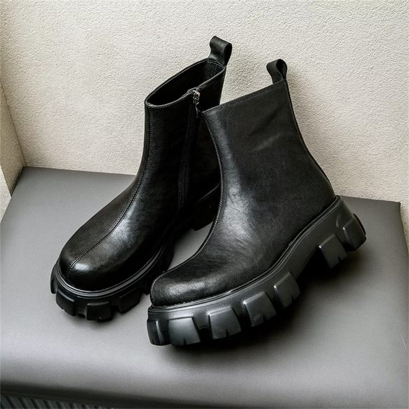 Botas Masculinas Tornozelo Com Zíper Liso - Preto 