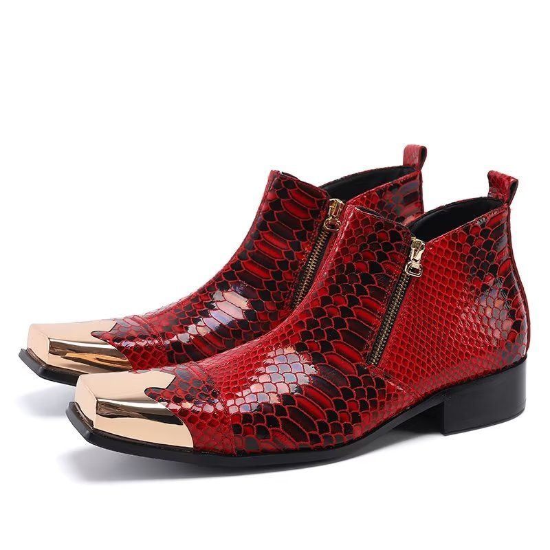 Botas Masculinas Tornozelo Couro Com Textura Crocodilo Luxo - Vermelho