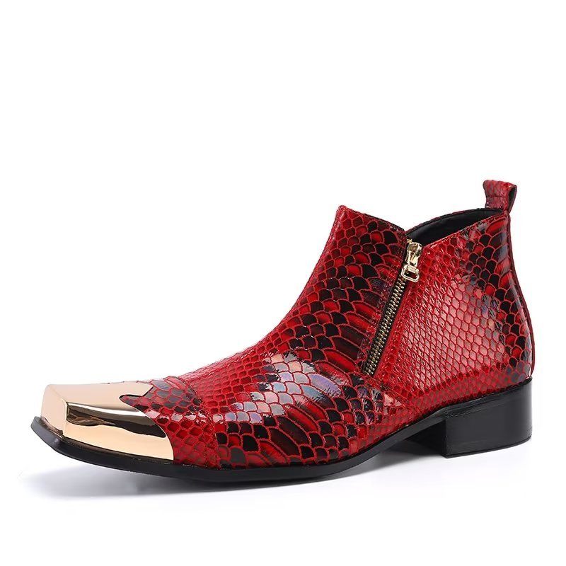 Botas Masculinas Tornozelo Couro Com Textura Crocodilo Luxo - Vermelho