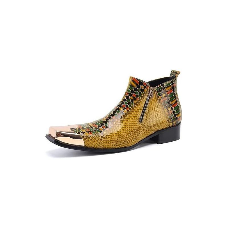 Botas Masculinas Tornozelo Couro Com Textura Crocodilo Luxo - Ouro