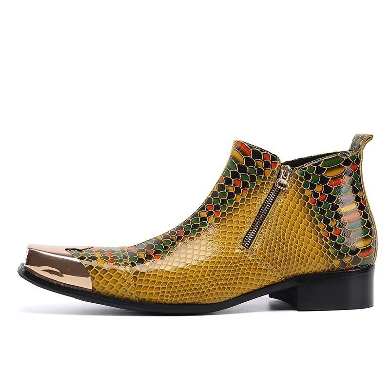 Botas Masculinas Tornozelo Couro Com Textura Crocodilo Luxo - Ouro