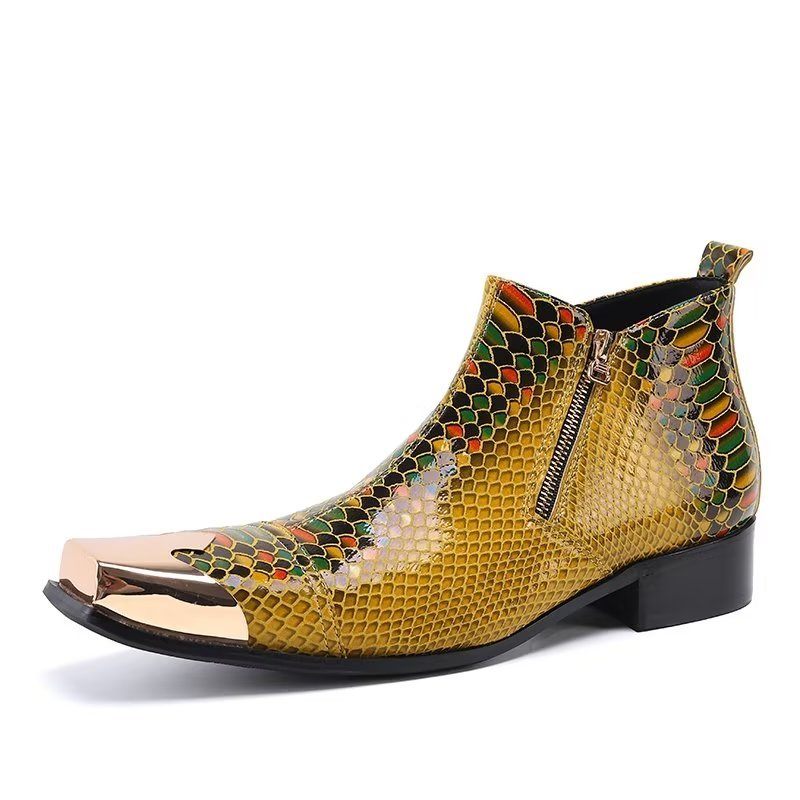 Botas Masculinas Tornozelo Couro Com Textura Crocodilo Luxo - Ouro