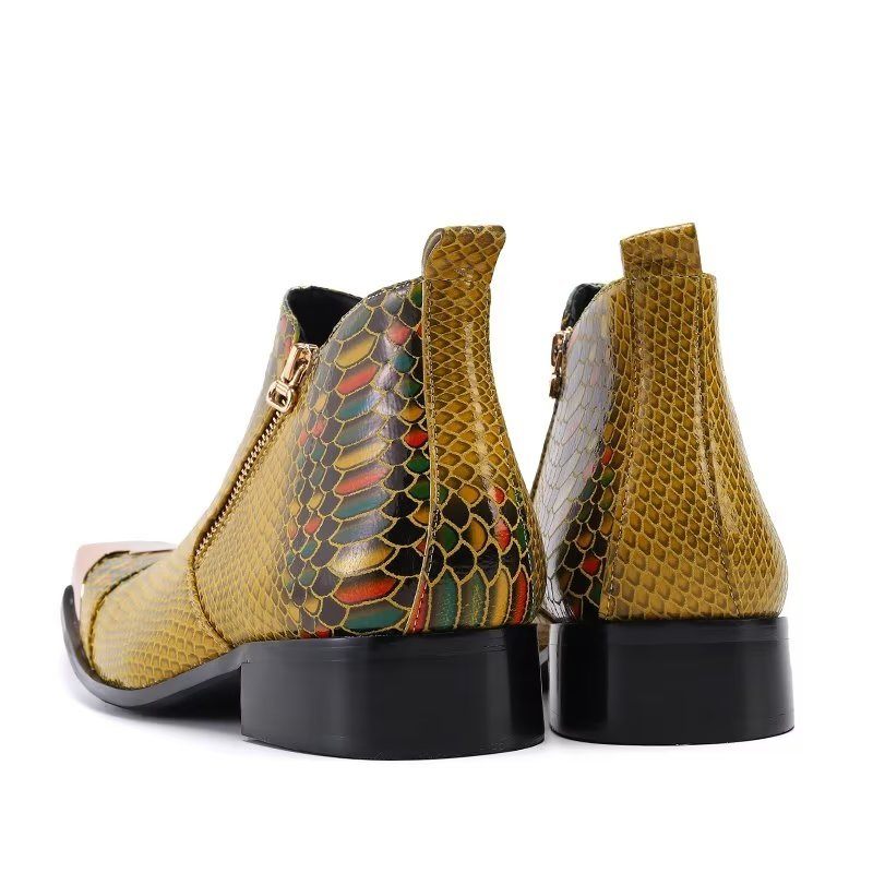 Botas Masculinas Tornozelo Couro Com Textura Crocodilo Luxo - Ouro