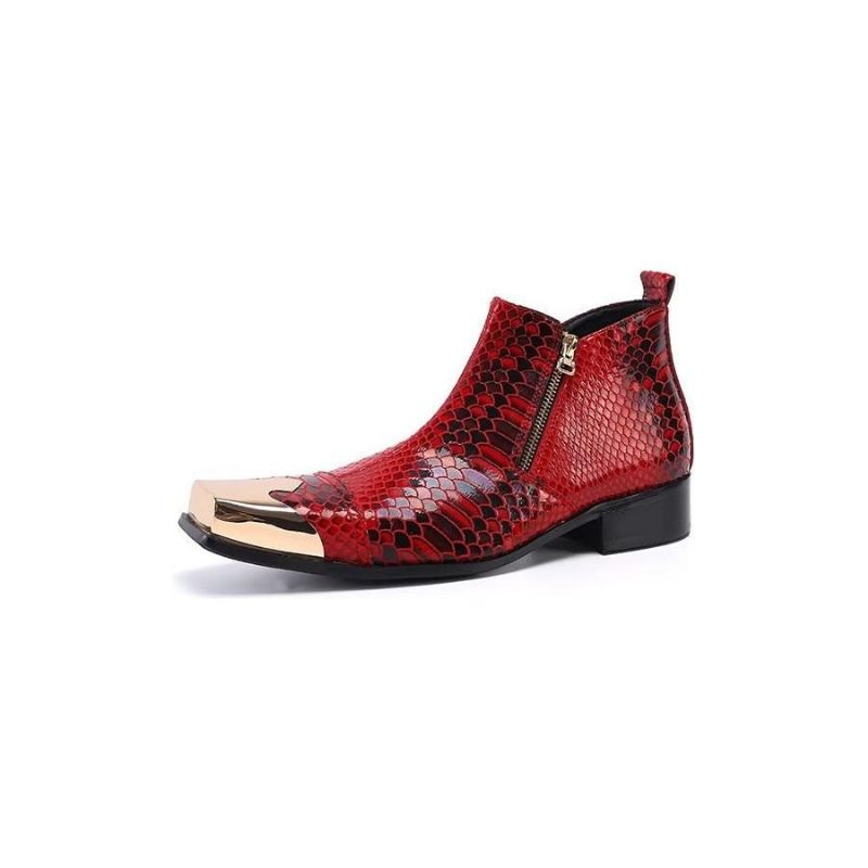 Botas Masculinas Tornozelo Couro Com Textura Crocodilo Luxo - Vermelho