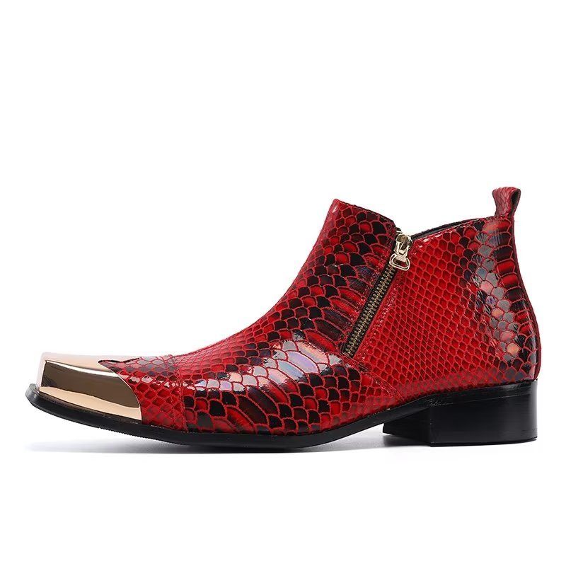 Botas Masculinas Tornozelo Couro Com Textura Crocodilo Luxo - Vermelho