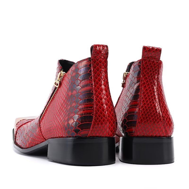 Botas Masculinas Tornozelo Couro Com Textura Crocodilo Luxo - Vermelho