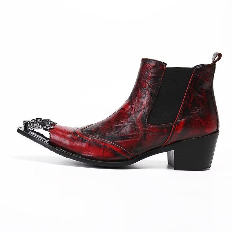 Botas Masculinas Tornozelo Couro Com Textura Crocodilo Luxo - Vermelho