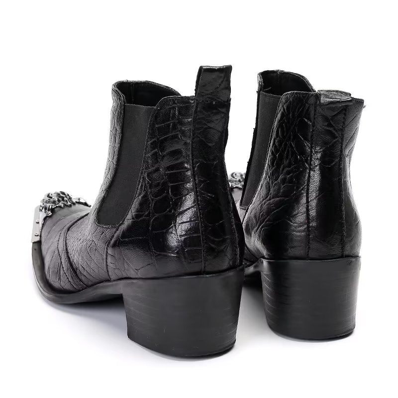 Botas Masculinas Tornozelo Couro Com Textura Crocodilo Luxo - Preto