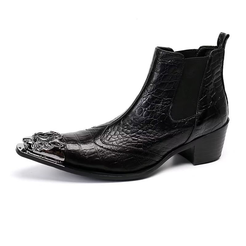 Botas Masculinas Tornozelo Couro Com Textura Crocodilo Luxo - Preto