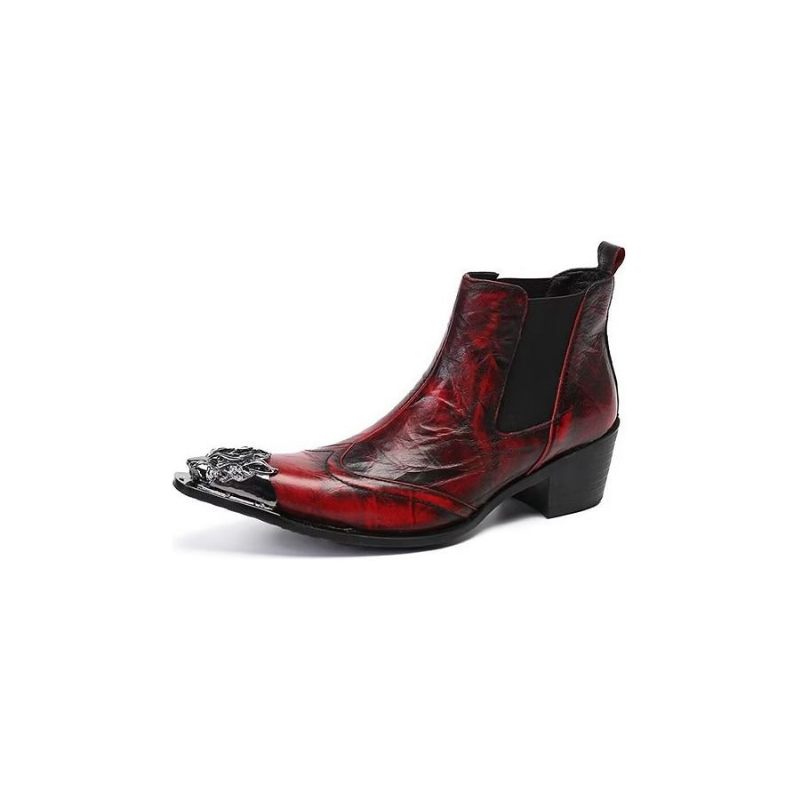 Botas Masculinas Tornozelo Couro Com Textura Crocodilo Luxo - Vermelho