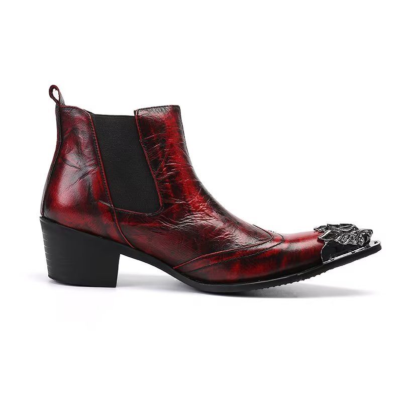 Botas Masculinas Tornozelo Couro Com Textura Crocodilo Luxo - Vermelho