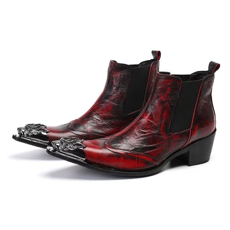 Botas Masculinas Tornozelo Couro Com Textura Crocodilo Luxo - Vermelho