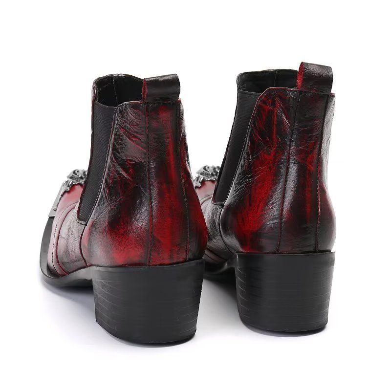 Botas Masculinas Tornozelo Couro Com Textura Crocodilo Luxo - Vermelho