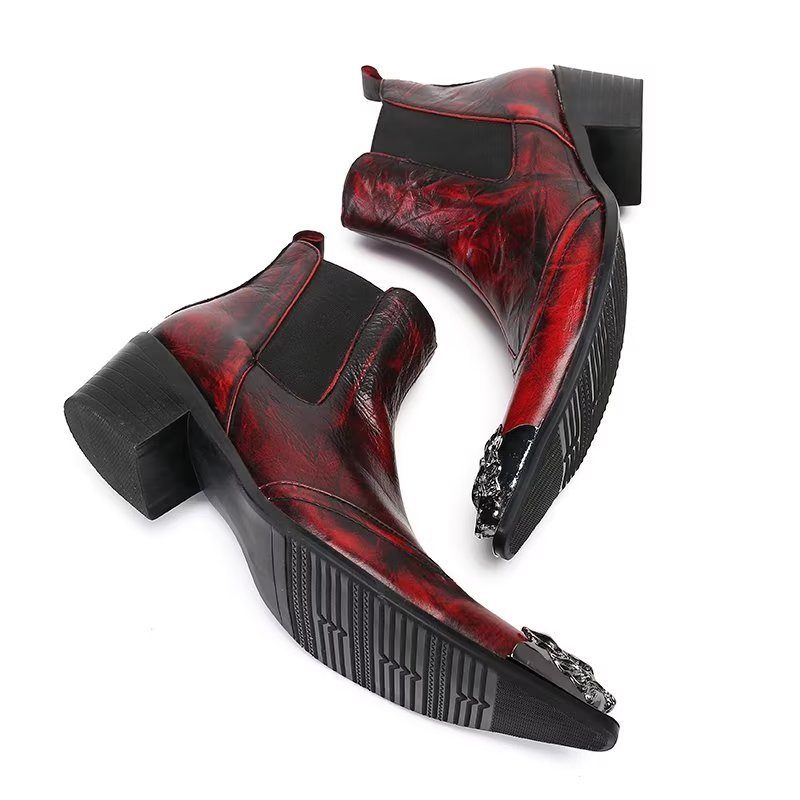 Botas Masculinas Tornozelo Couro Com Textura Crocodilo Luxo - Vermelho