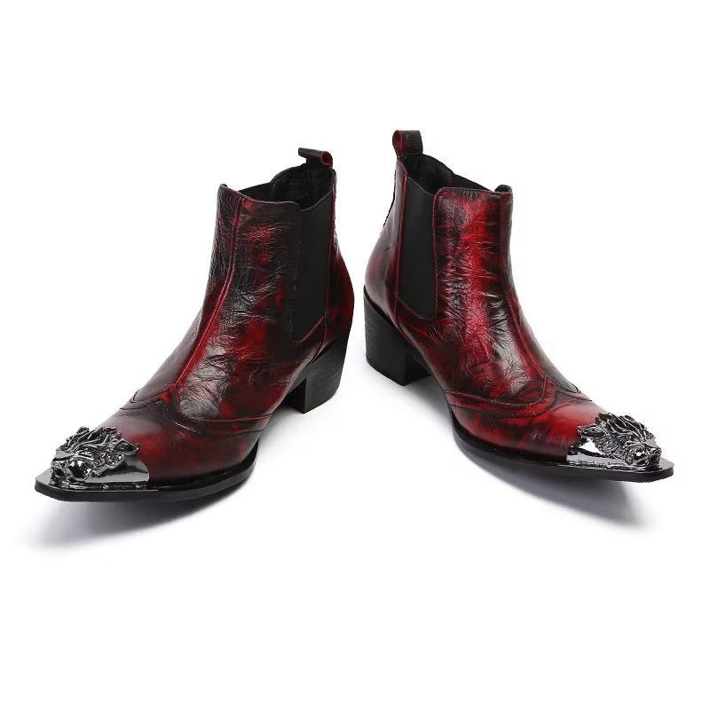 Botas Masculinas Tornozelo Couro Com Textura Crocodilo Luxo - Vermelho