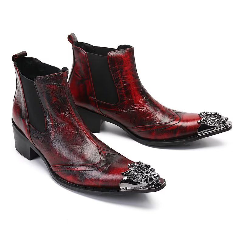 Botas Masculinas Tornozelo Couro Com Textura Crocodilo Luxo - Vermelho