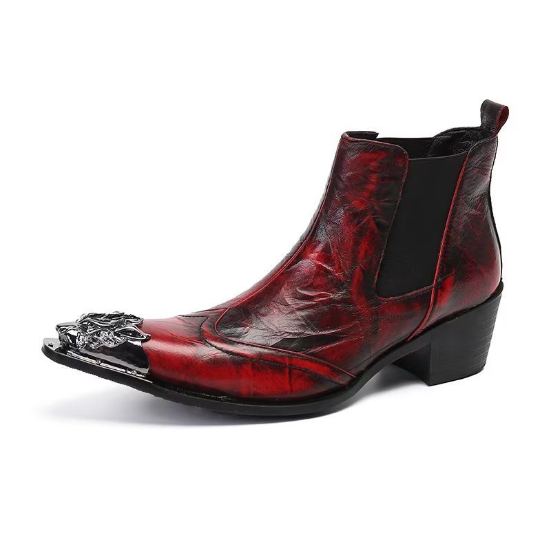 Botas Masculinas Tornozelo Couro Com Textura Crocodilo Luxo - Vermelho