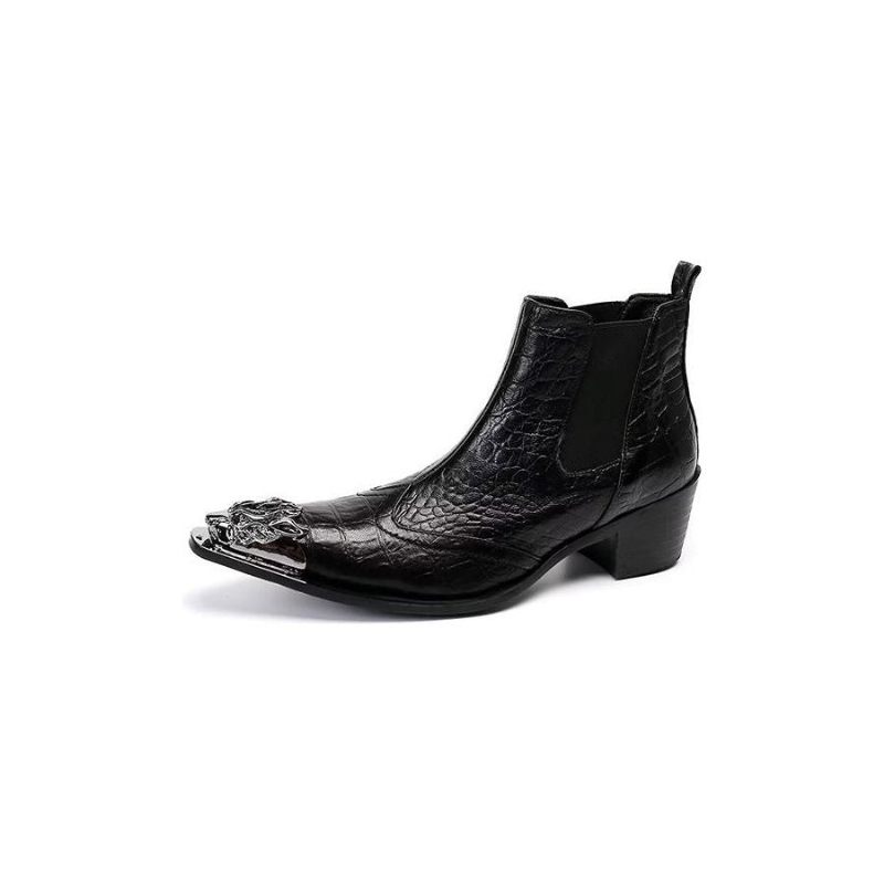 Botas Masculinas Tornozelo Couro Com Textura Crocodilo Luxo - Preto