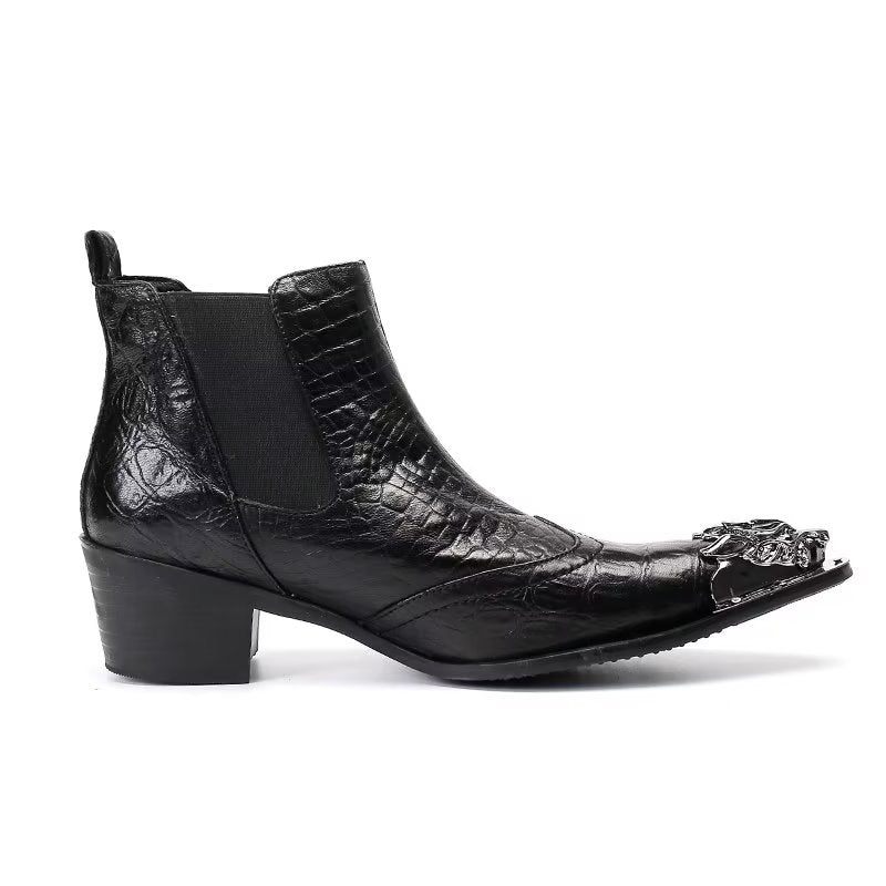 Botas Masculinas Tornozelo Couro Com Textura Crocodilo Luxo - Preto