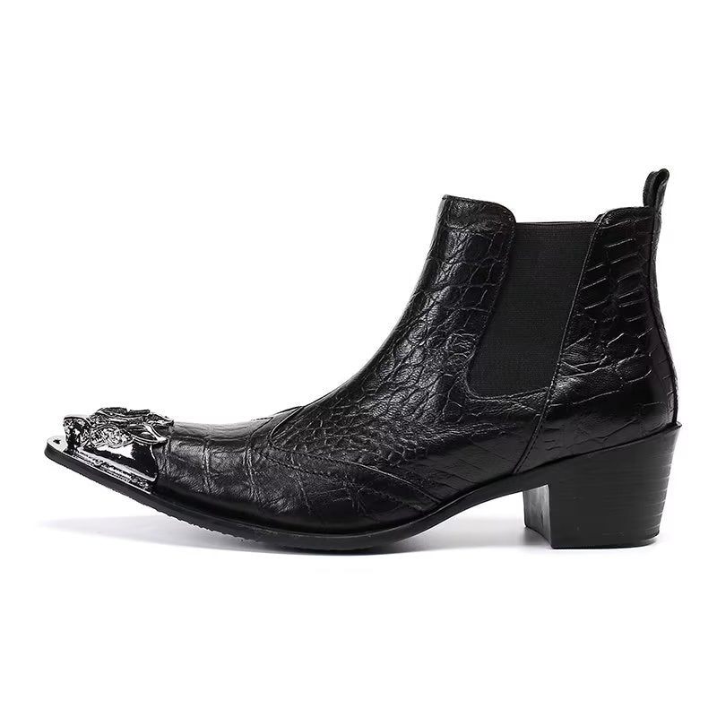 Botas Masculinas Tornozelo Couro Com Textura Crocodilo Luxo - Preto