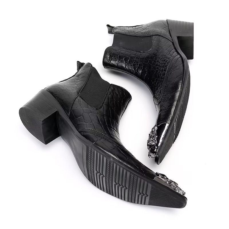 Botas Masculinas Tornozelo Couro Com Textura Crocodilo Luxo - Preto