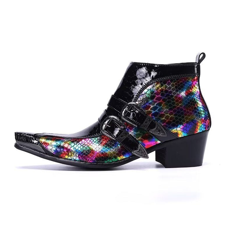 Botas Masculinas Tornozelo Couro Elegância Exótica - Multicolorido