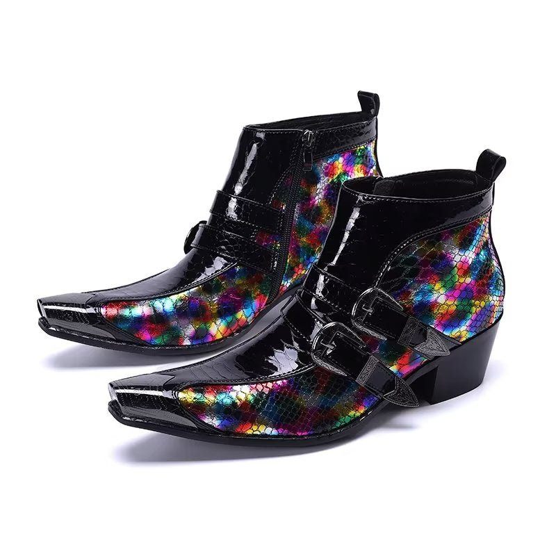 Botas Masculinas Tornozelo Couro Elegância Exótica - Multicolorido