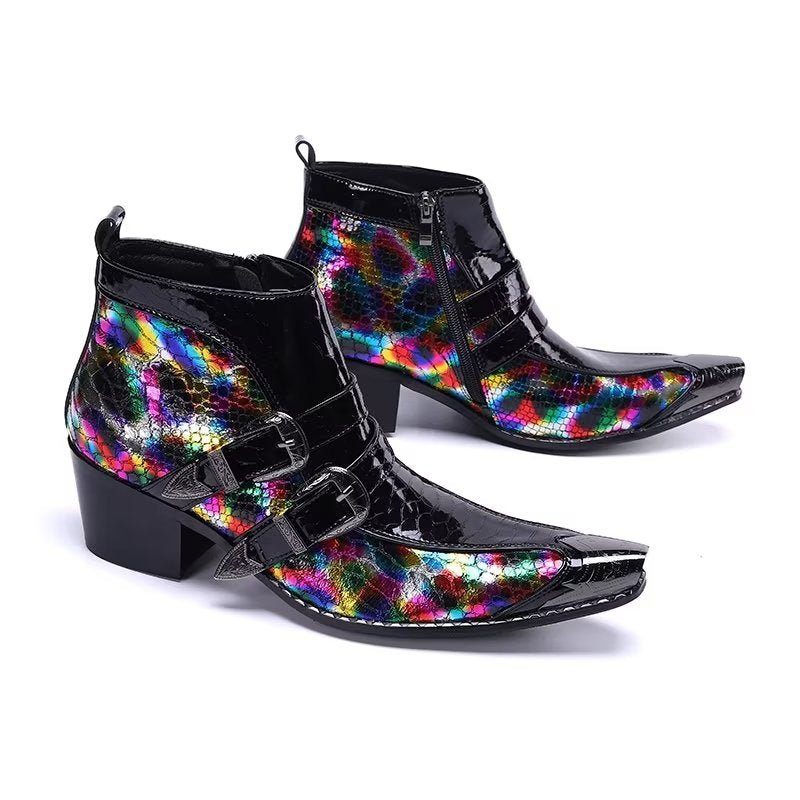 Botas Masculinas Tornozelo Couro Elegância Exótica - Multicolorido