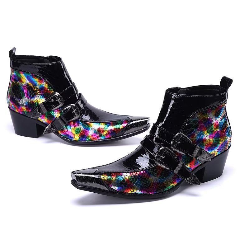 Botas Masculinas Tornozelo Couro Elegância Exótica - Multicolorido