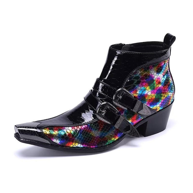 Botas Masculinas Tornozelo Couro Elegância Exótica - Multicolorido