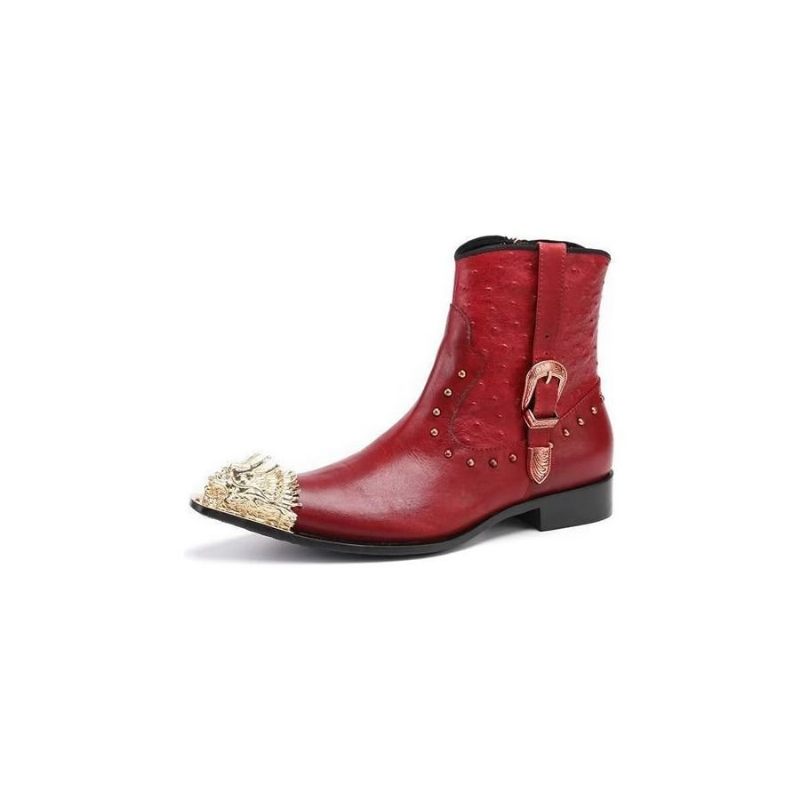 Botas Masculinas Tornozelo Couro Exótico Luxo - Vermelho