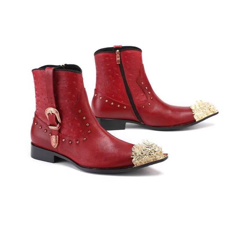 Botas Masculinas Tornozelo Couro Exótico Luxo - Vermelho