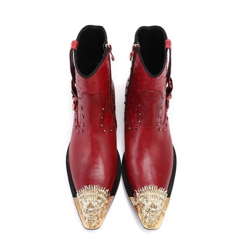 Botas Masculinas Tornozelo Couro Exótico Luxo - Vermelho