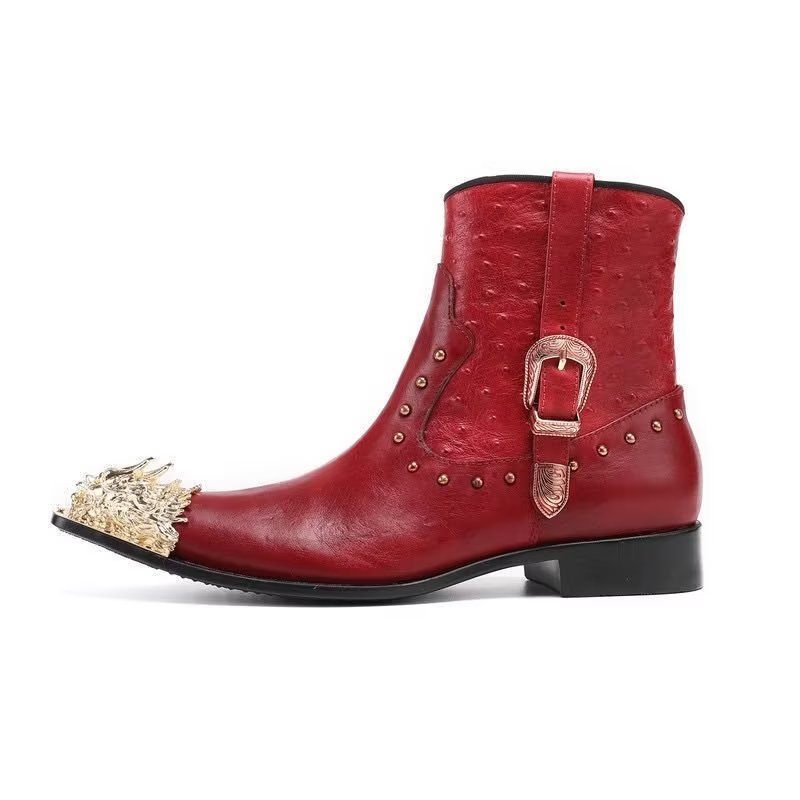 Botas Masculinas Tornozelo Couro Exótico Luxo - Vermelho